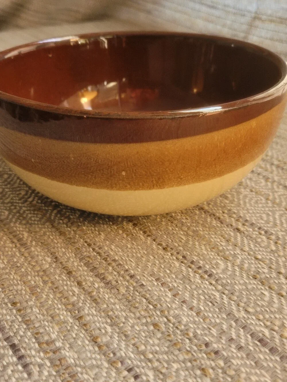 Western Brown Striped Ceramic Soup Bowl Drip Glaze Vintage